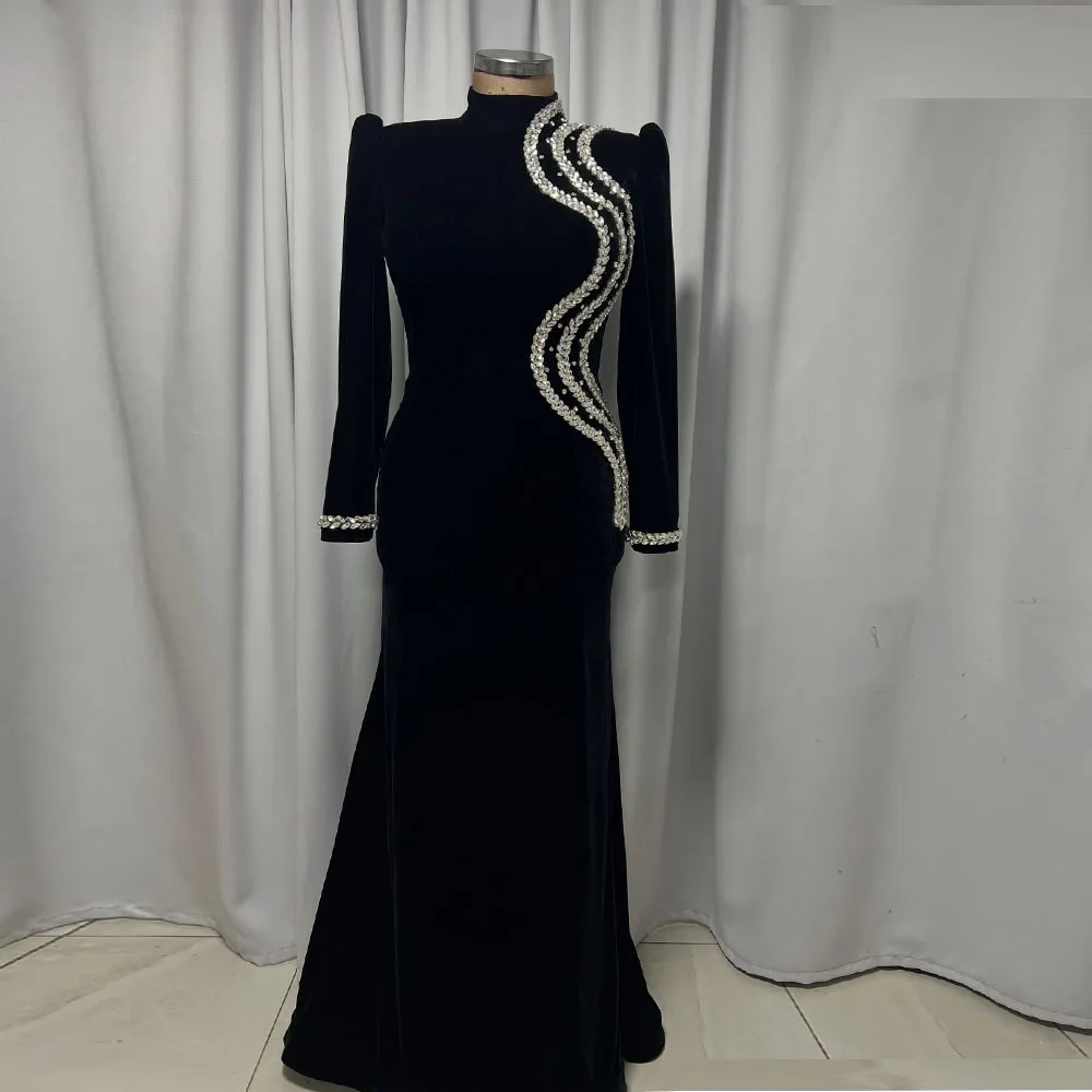 

Customized Saudi Dress Mermaid Floor Length Evening Dresses Long Sleeves Formal Party Dress Beading Prom Dress