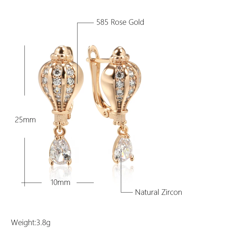 Geometric Texture Inlay Zircon Dangle Earrings 585 Gold Color Women Boho Style Trendy Jewelry Wedding Party Accessories