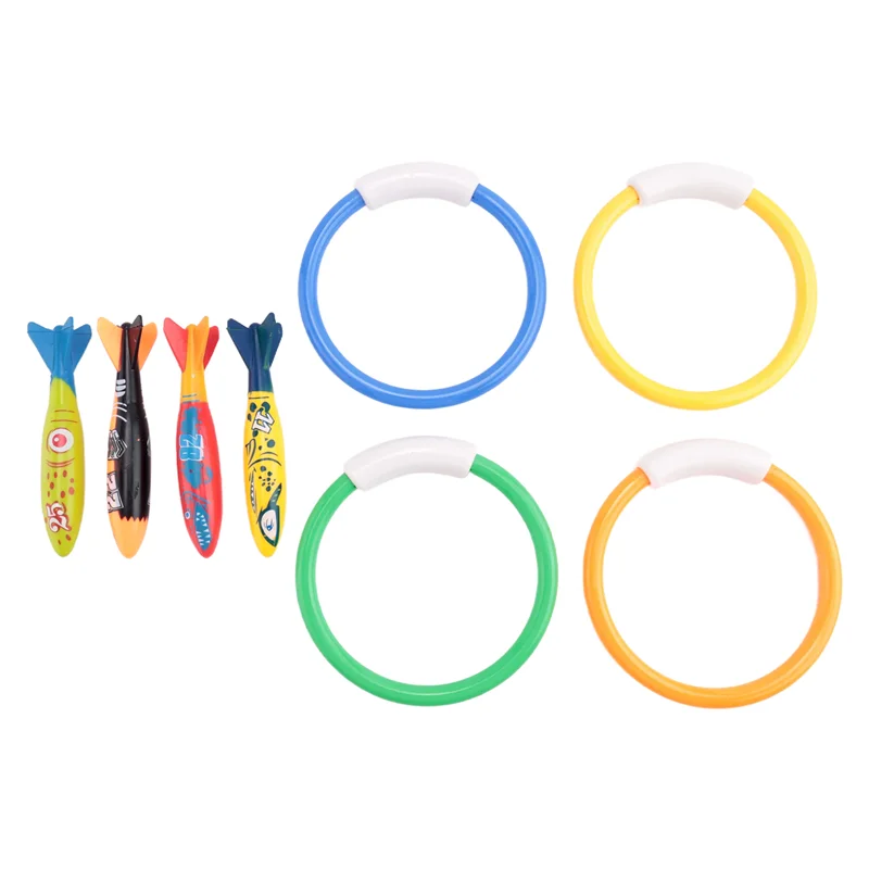 Anelli per immersione subacquea per piscina da 8 pezzi, banditi Torpedo da lancio per immersioni per set regalo per bambini. Addestramento alla immersione per l'apprendimento