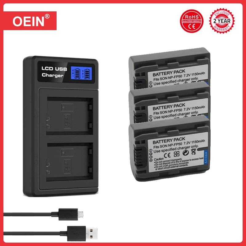 4Pcs NP-FP50 Battery + Charger for Sony DCR-HC30 70E 80E NP-FP30 NP-FP60 NP-FP70 30 30E 32 32E 35 35E 39 39E 40 40E 42 42E