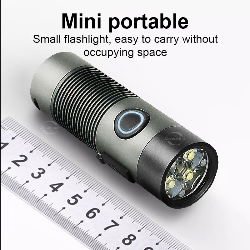NEW Mini Flashlight 4*LED Stepless Dimming Torch Rechargeable Lamp 3000LM Small Flashlight Outdoor 18350 Battery Lantern Camping