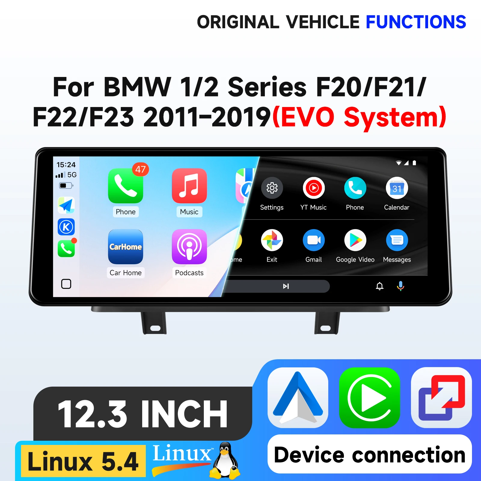 Hizpo Linux 5.4 System 12,3'' Auto-Multimedia-Player für BMW 1/2 Serie F20 F21 F22 F23 2011-2019 Mask NBT EVO System IPS Auto-Intelligent-Bildschirm Pro AI für Apple Wireless Carplay Android Auto
