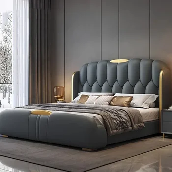 럭셔리 북유럽 어린이 더블 침대 우드, 하이 엔드 킹 사이즈 프레임, 더블 침대 헤드 보드, 여아 조명, 침실용 Deux Place 가구