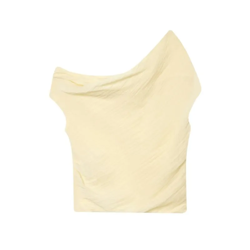 

Women's Slanted Collar Sleeveless Tops 2026 Summer Fashion Pleated Top Slim Female Casual Asymmetry Tops