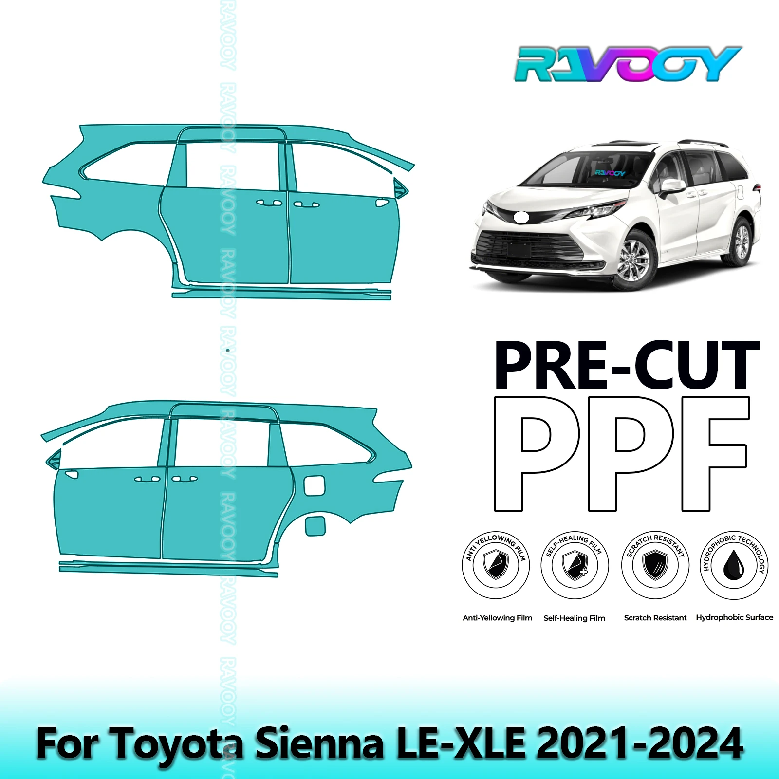 

For Toyota Sienna LE-XLE 2021-2024 8.5mil Clear Matte Pre-Cut PPF Door & A/B Pillar Kit TPU Paint Protection Film Set