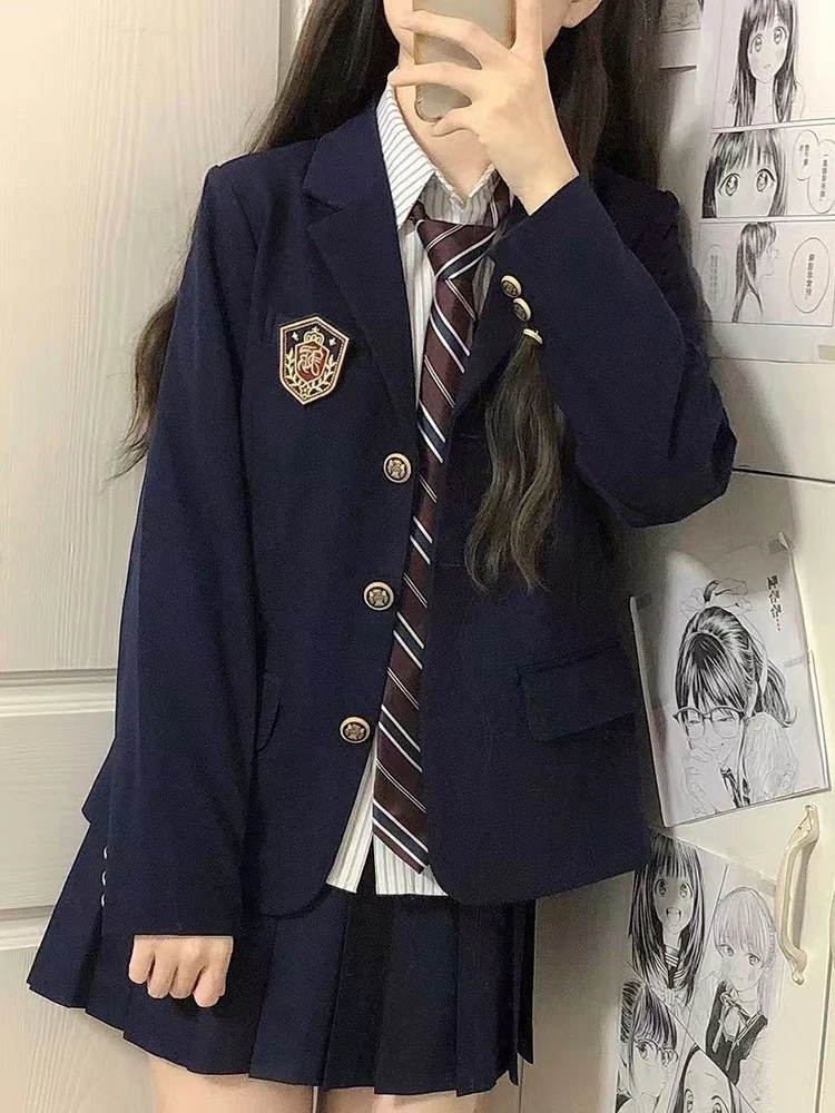 Japońskie marynarki w stylu JK dla kobiet Harajuku z epoletami, słodkie, eleganckie garnitury, jesienne kurtki studenckie, codzienne, zapinane na guziki, ozdobione 3D.