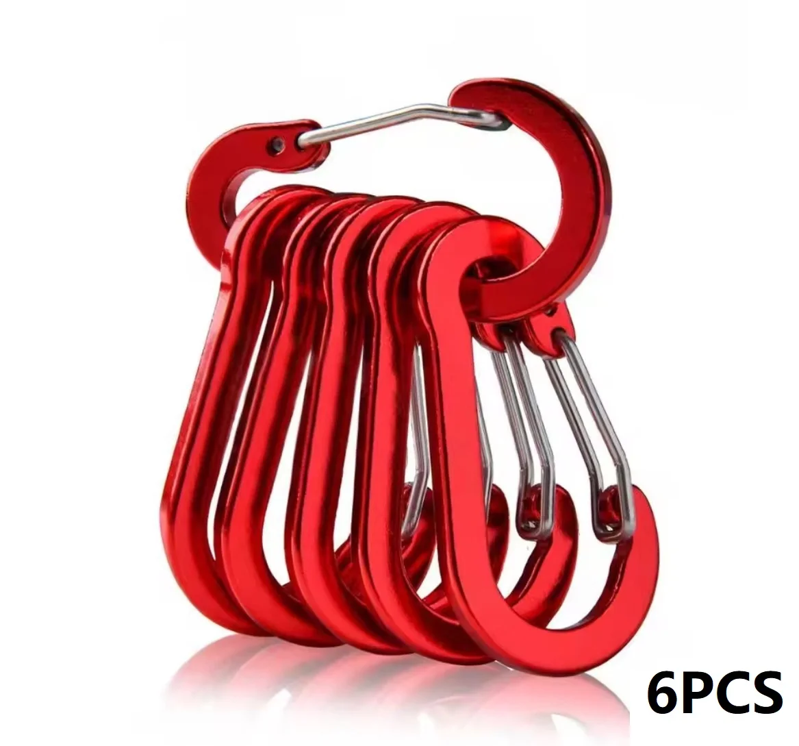 6 Stück kleine Karabinerhaken, taktische Karabiner, Outdoor-Camping, Multitool, Bergsteigerschnalle, Stahl, HWXGJ02 – Detail 3