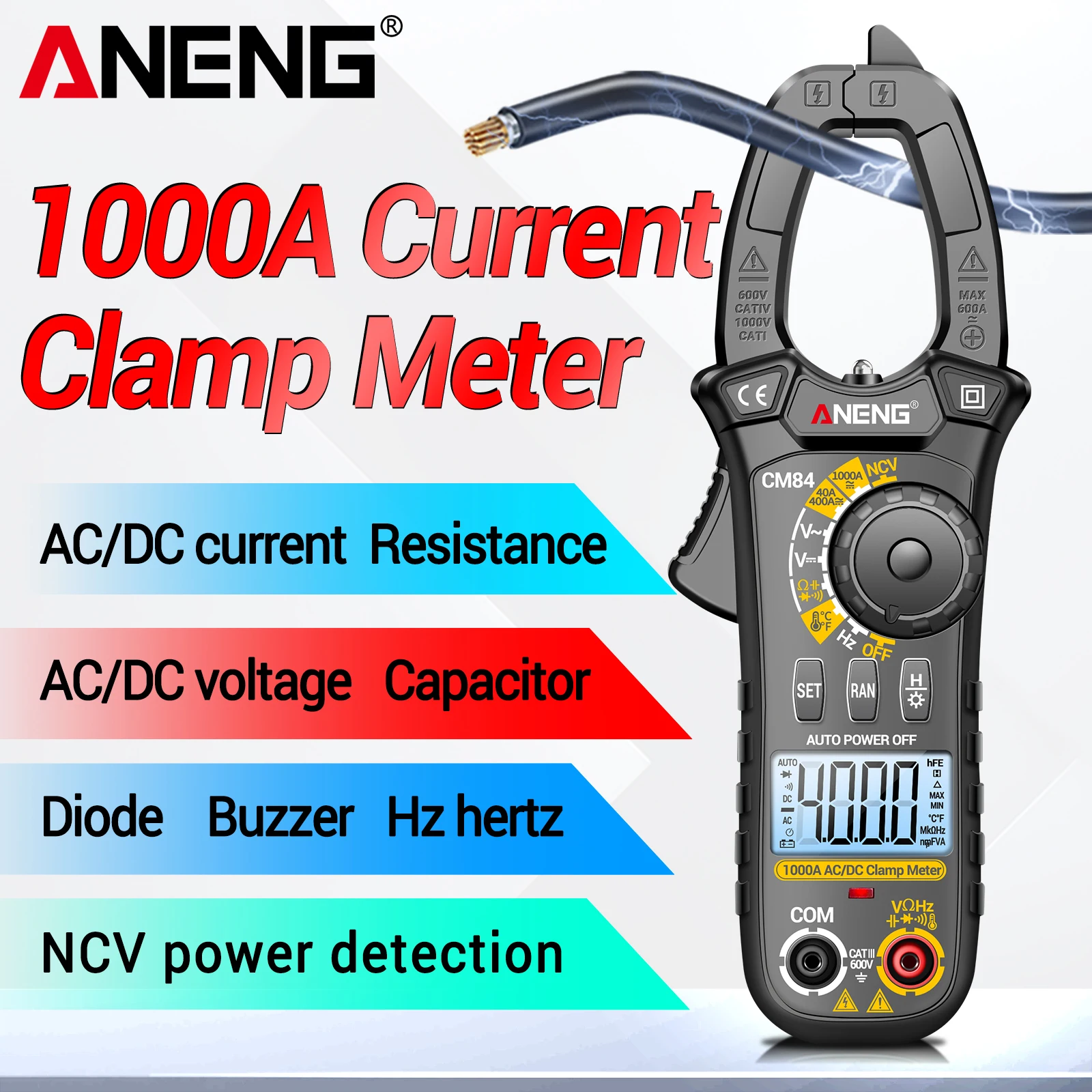 ANENG CM84 Clamp Meter Digital Multimeter DC/AC Current Voltage 4000 Counts Meter Tester Car Amp Hertz Capacitor NCV Test Too