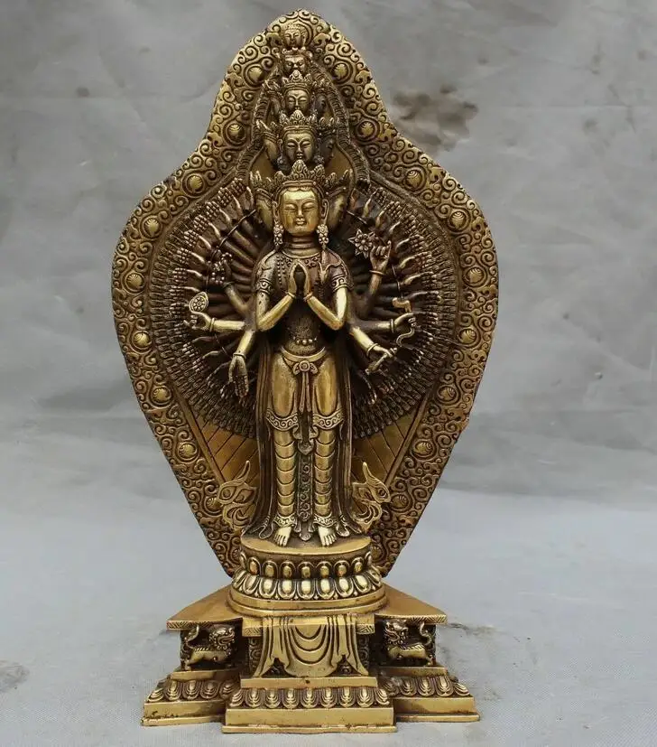 16“ tibet buddhism bronze Avalokitesvara Kwan-Yin Guan Yin buddha goddess statue