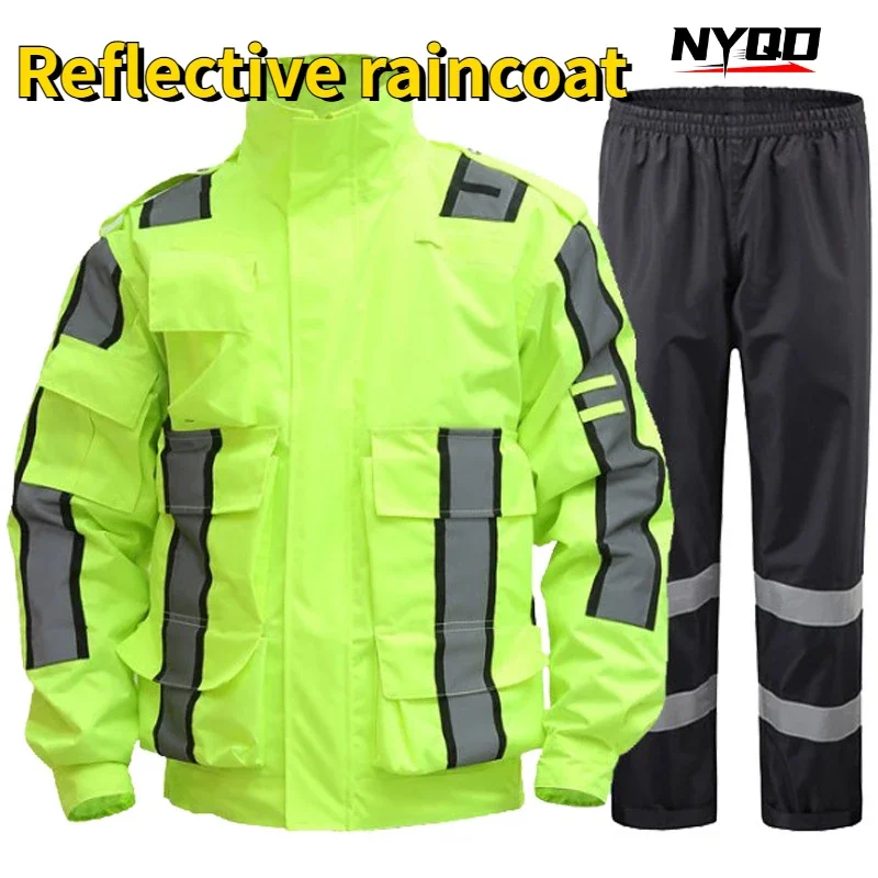 Reflective Raincoat Traffic Suit Fluorescent Green Split Suit Motorcycle Riding Rain Pants Male Motorcycle Rider