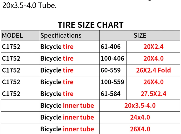 CST BFT 20inch 24inch Fat Tire Snow Beach Bicycle Tire 20x4.0 20X2.4 24x4.0 Electric Snowmobile MTB Bicycle Anti-Slip Fat Tire