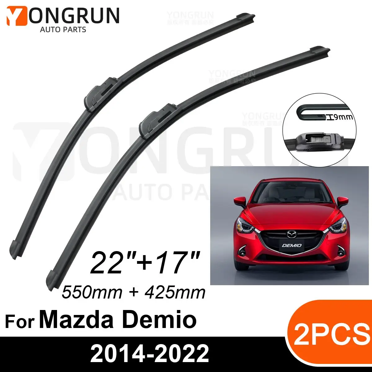 

Car Front Windshield Wipers For Mazda Demio 2 DJ DL 2014-2022 Wiper Blade Rubber 22"+17" Car Windshield Windscreen Accessories