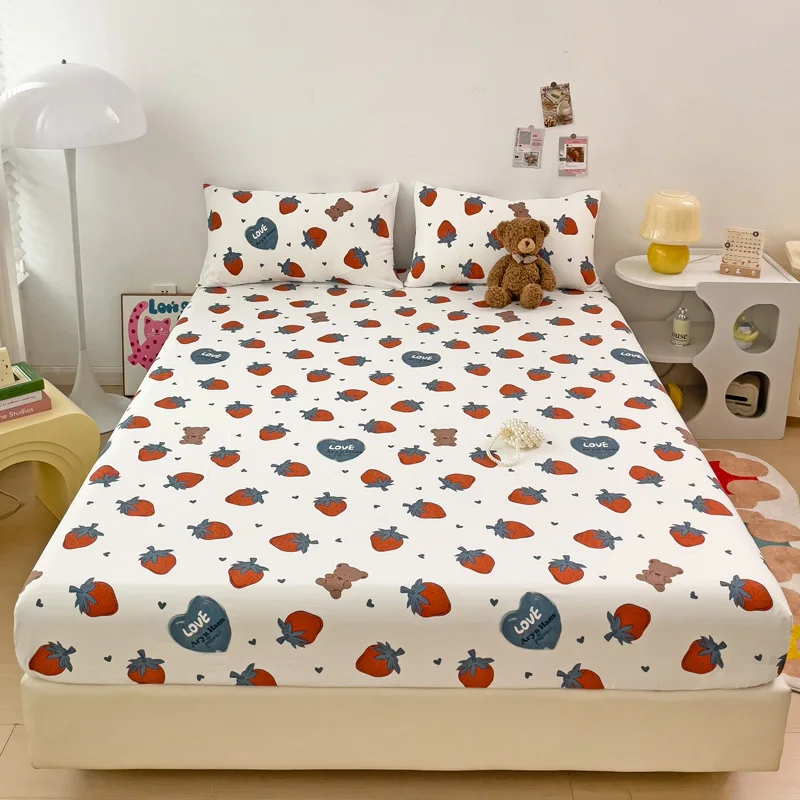 Printed Bed Cover Skin-friendly Bedsheets with Elastic Band Mattress Protector Home Fitted Sheet roupa de cama (No Pillowcase)