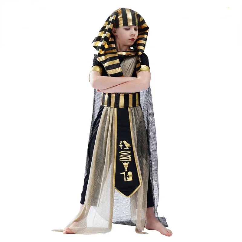 Carnaval Halloween Egyptische Farao Rollenspel Kostuum Dominante Farao Kostuum Meisje Jongen Podiumvoorstelling Kids Kostuum