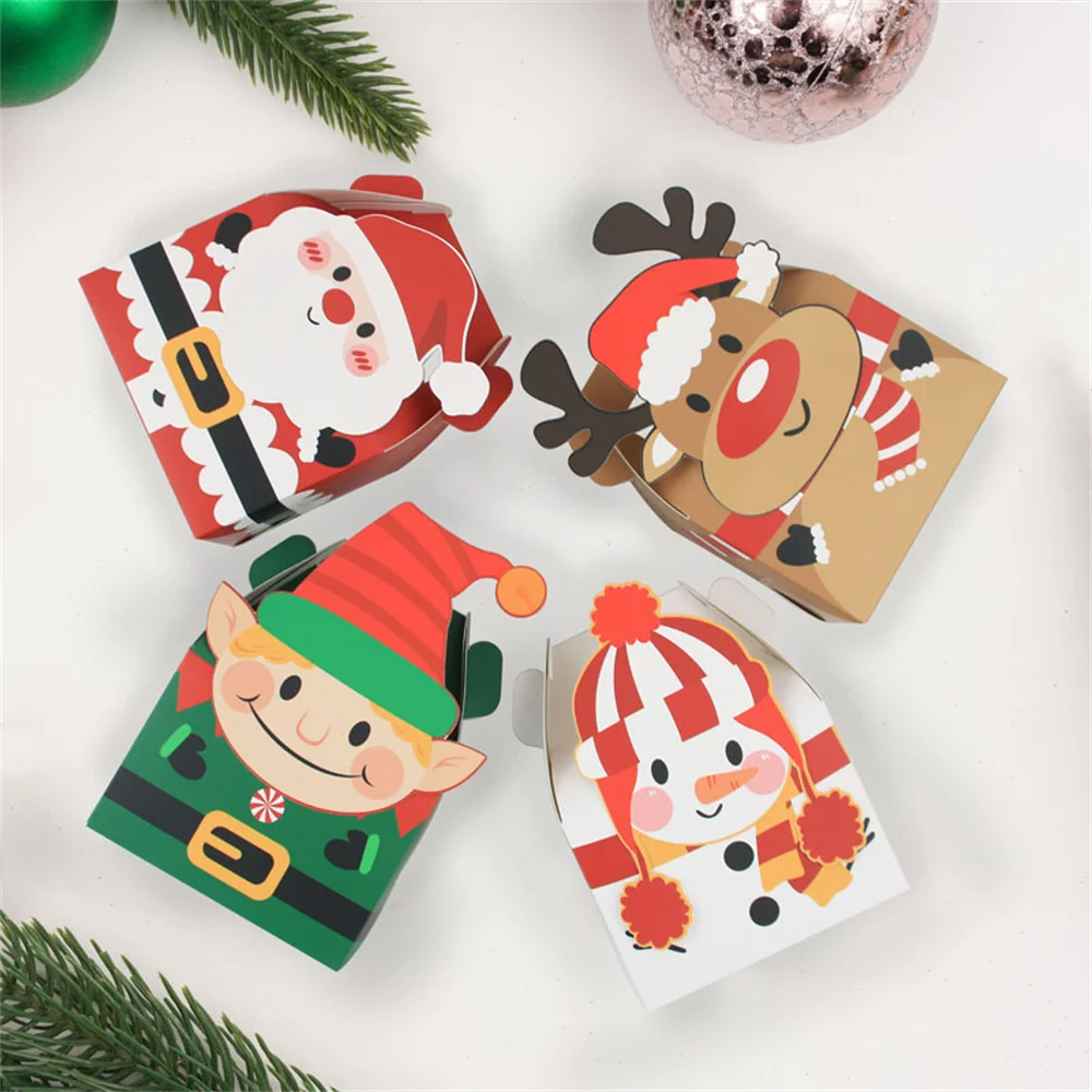 10 Stück Weihnachten Candy Box Geschenk box Santa Claus Weihnachts baum Elch Schneemann quadratische Form für Weihnachts feier Dekor Kekse Verpackung
