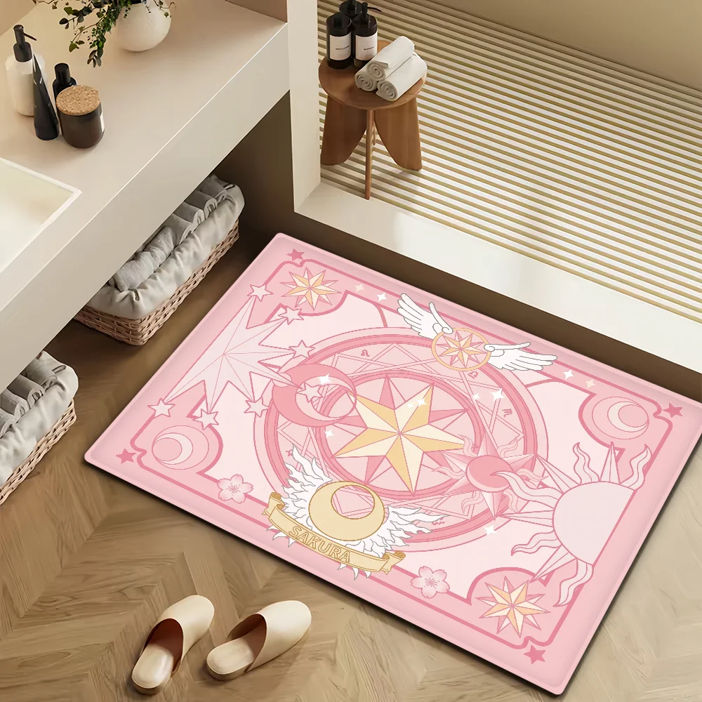 Pink Magic Small Anime Cartoon Door Mat Bath Microfiber Decorative Versatile Flannel Floor Mat Quick Dry Absorbent Non-slip Sole