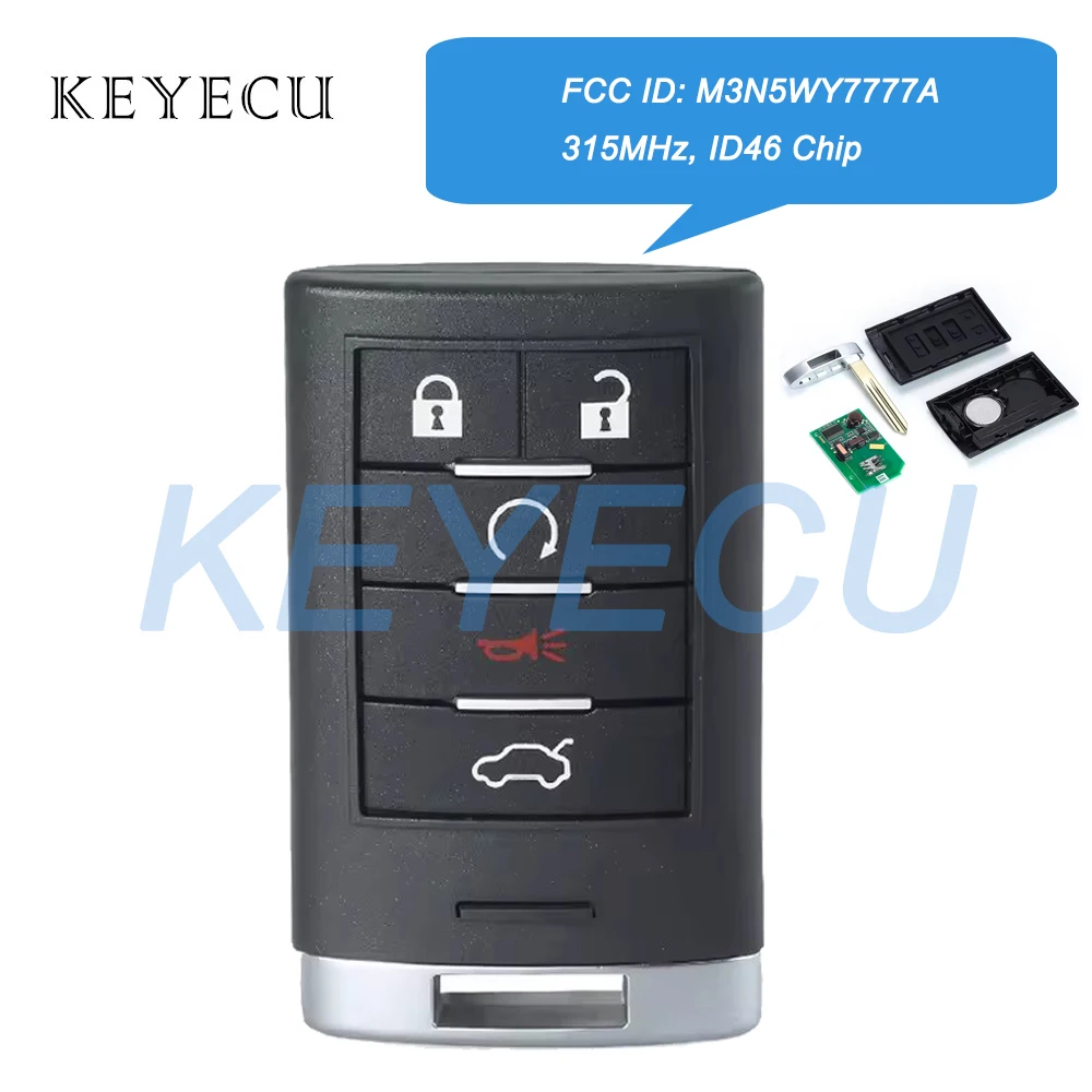 Keyecu M3N5WY7777A 315MHz 5 Buttons Smart Remote Car Key Fob for Cadillac CTS 2009 2010 2011 2012 2013 2014 2015 STS 2008-2011