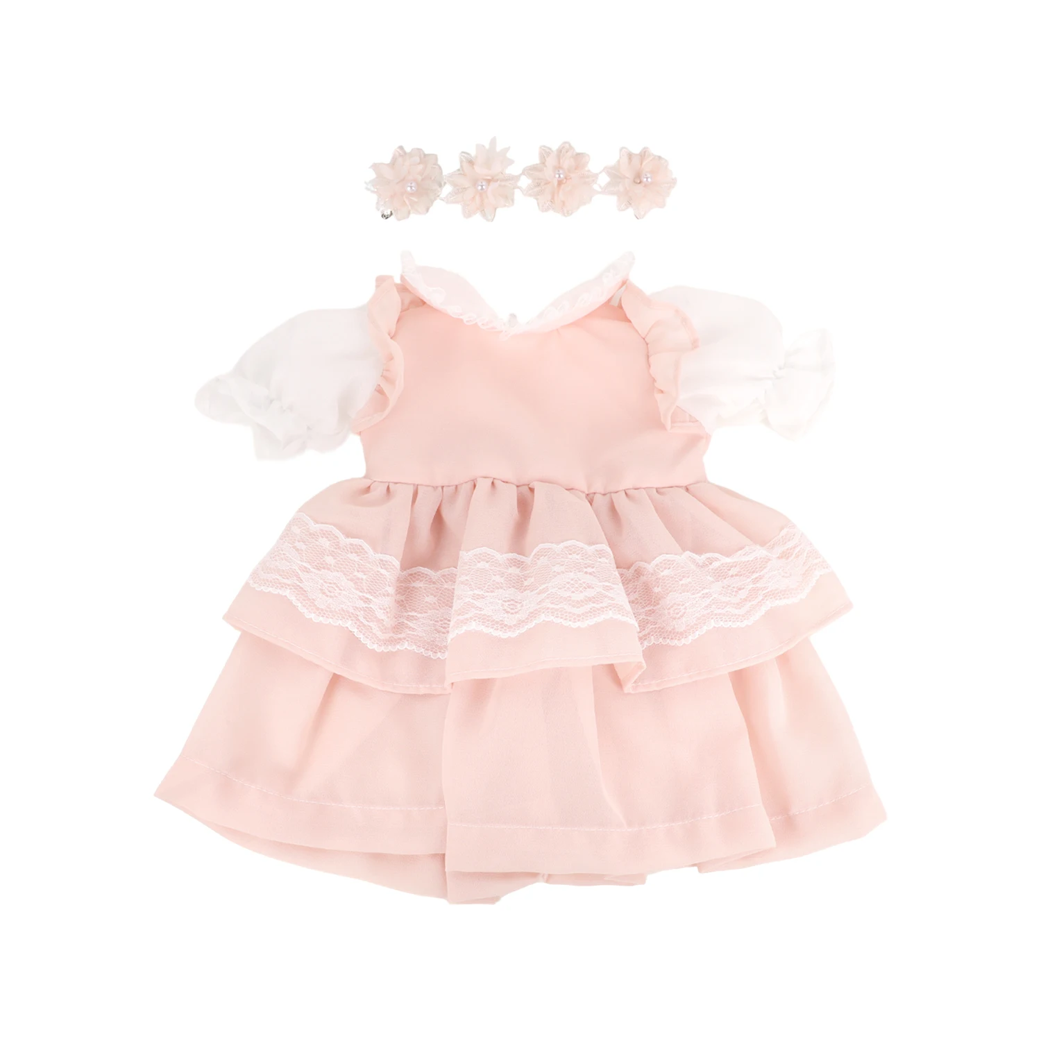 New Pink Multi-layer Doll Dress Set Cute Outfit with Hair Accessories for 55cm Reborn Girl Doll & 22-inch Baby Doll Clothes