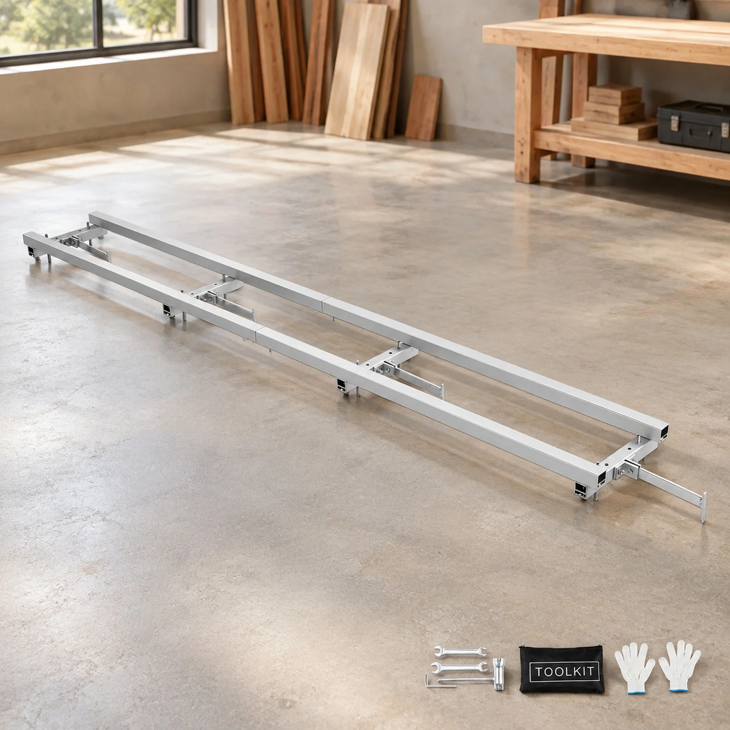 Rail Mill Guide System, 9 ft, 4 Crossbar Kits Chainsaw, Aluminum Adjustable Saw Work with for Builders and Woodworkers