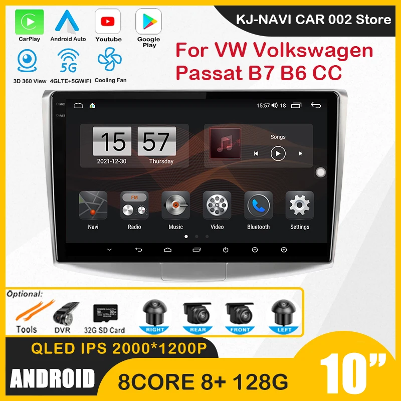 Android 14 For VW Volkswagen Passat B7 B6 CC Radio Player Autoradio Navigation Carplay 2 Din Car Intelligent System Multimedia