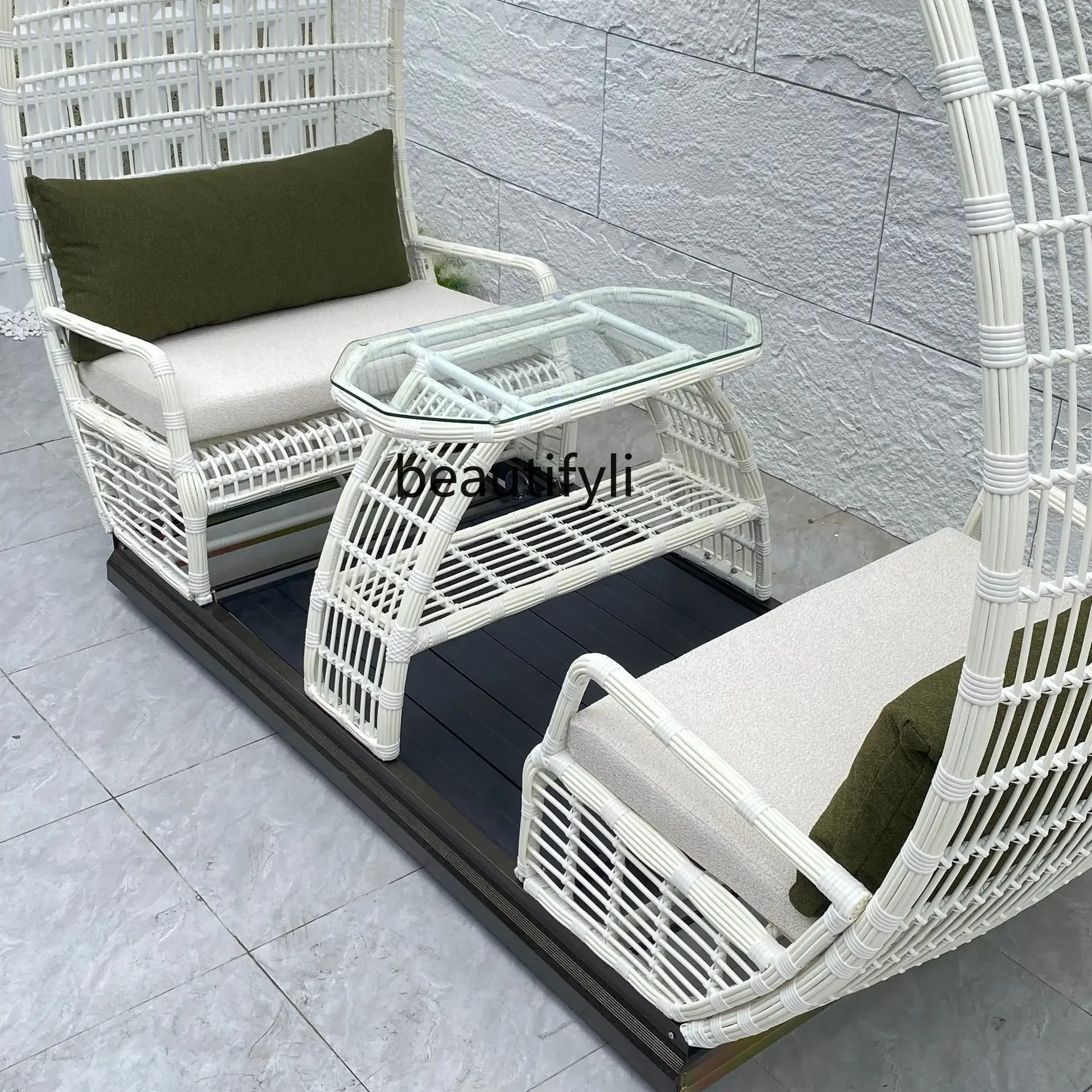 E153 Outdoor Power Rocking Chair Patio Swing Leisure Chair Outdoor Garden Swing Rattan Slide Rocking Chair
