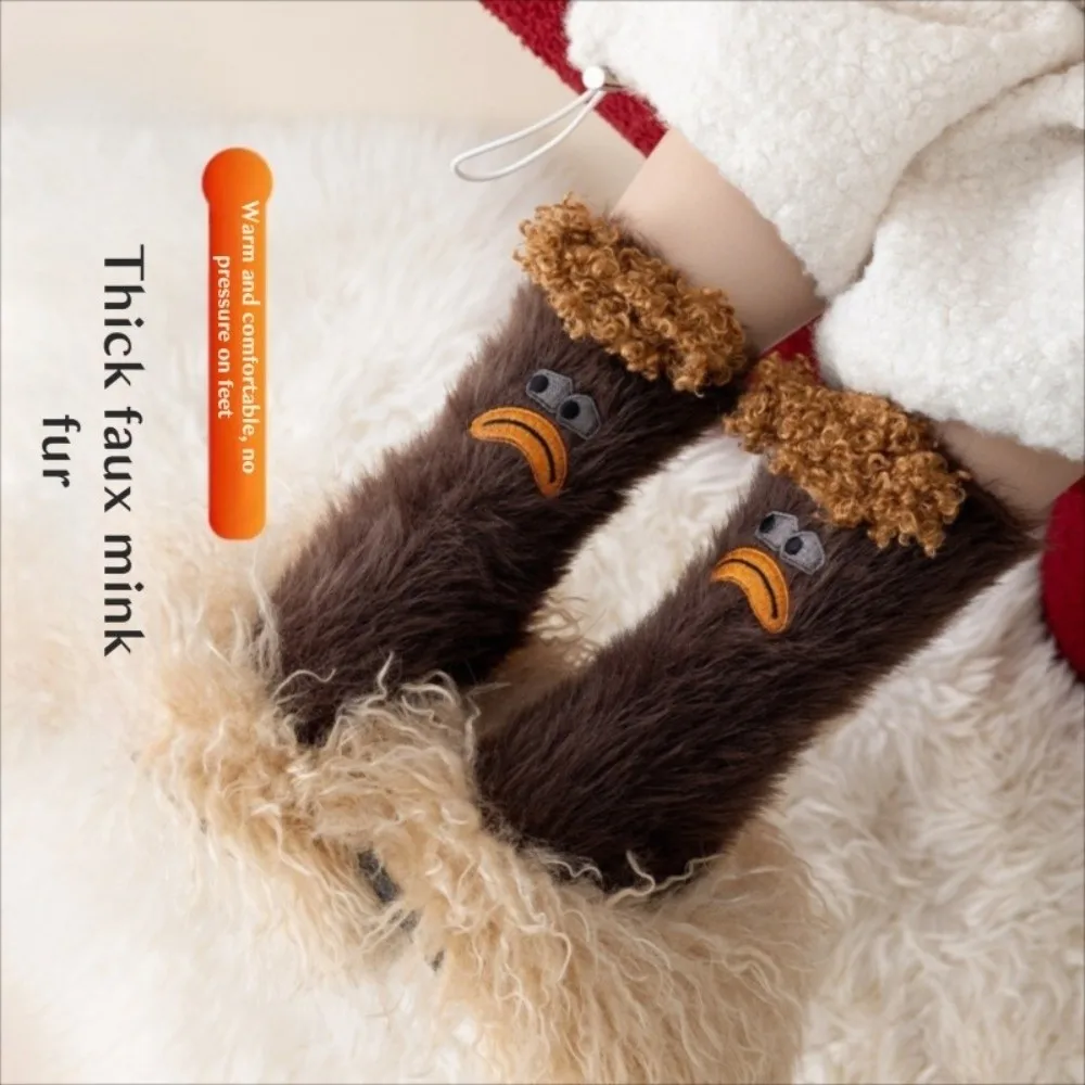 Kawaii Funny Winter Socks Cartoon Pattern Warm Floor Socks Medium Tube Thickened Fluffy Stockings Winter Season