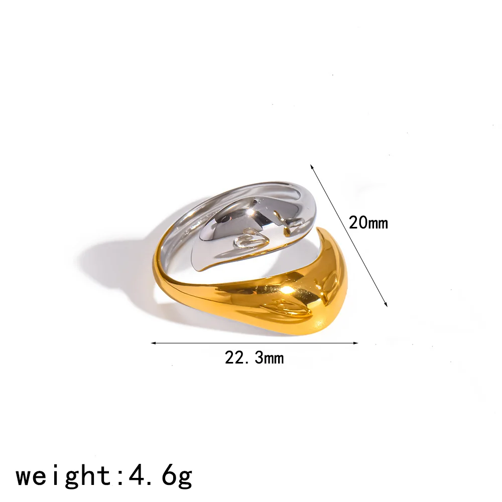 Women's Fashion Stainless Steel Two Tone Ring 18k Gold Color Plated Smooth Stackable Waterproof Jewelry
