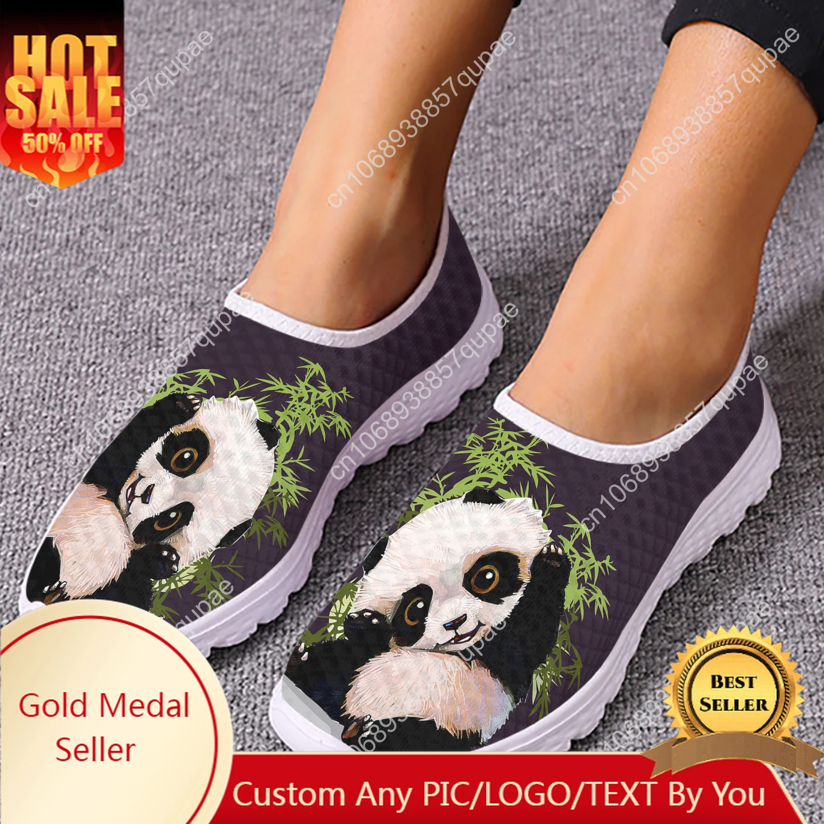 

Cute Panda Bamboo Mesh High Quality Sneakers Women Men Teenager Casual Fashion Custom Made Tennis Flat Couple Shoes