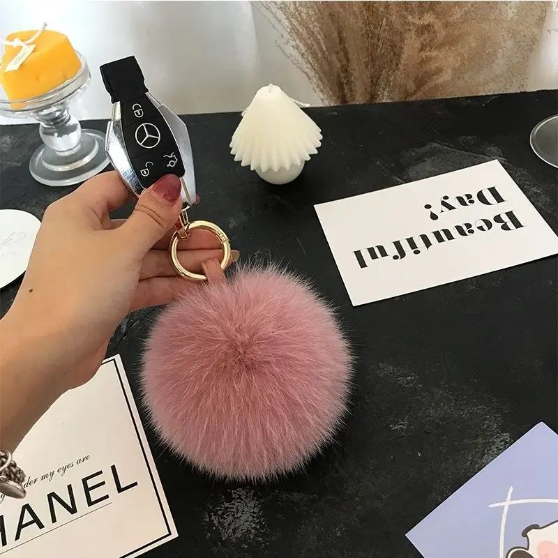 2024 Fluffy Real Fox Fur Ball Poms Keychain For Women Luxury Pompom Keyring Accessories Bag Decoration Emo Trinket Jewelry Gifts