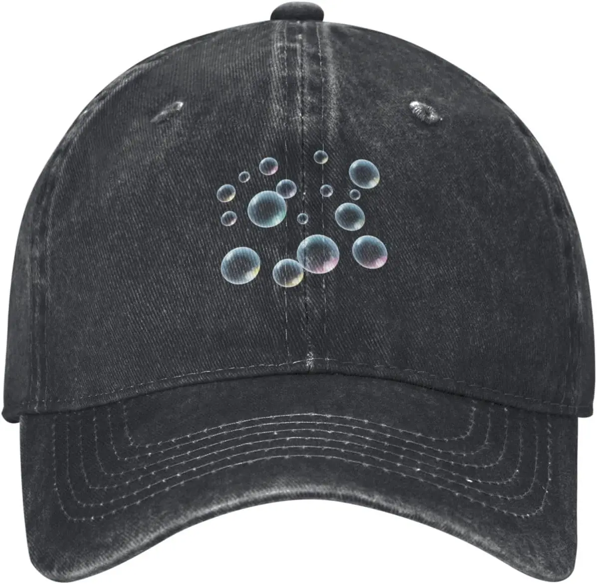 

Black Falling Bubbles Printed Washed Cowboy Baseball Cap for Adults - Stylish and Breathable Hat