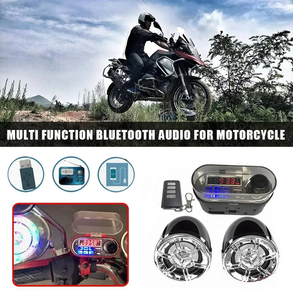 

12V Motorbike Two Speaker Handlebar Radio Waterproof Motorbike Sound System Stereo Speakers USB Charger Bluetooth-compatible