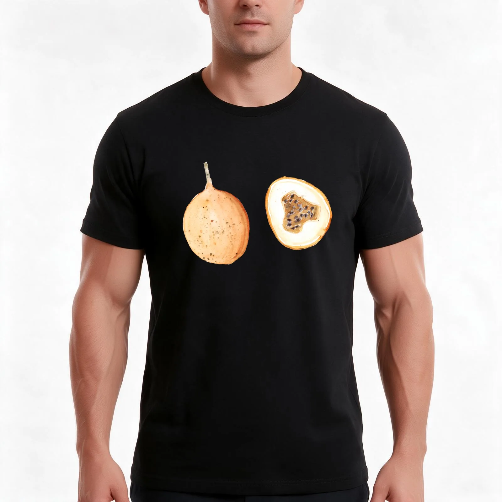 Hand drawn watercolor sketch illustration of granadilla and granadilla in section isolated on white art T-Shirt, 100% Cotton