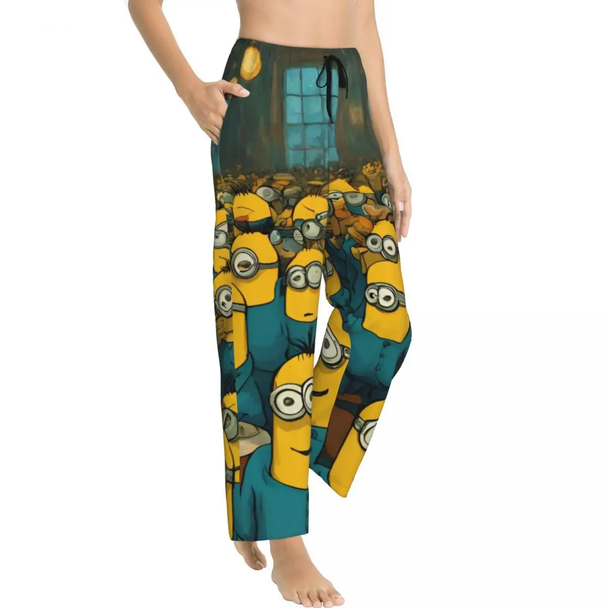 Custom Womens Cartoon Animation Minions Pajama Pants Print Sleep Sleepwear Bottoms with Pockets