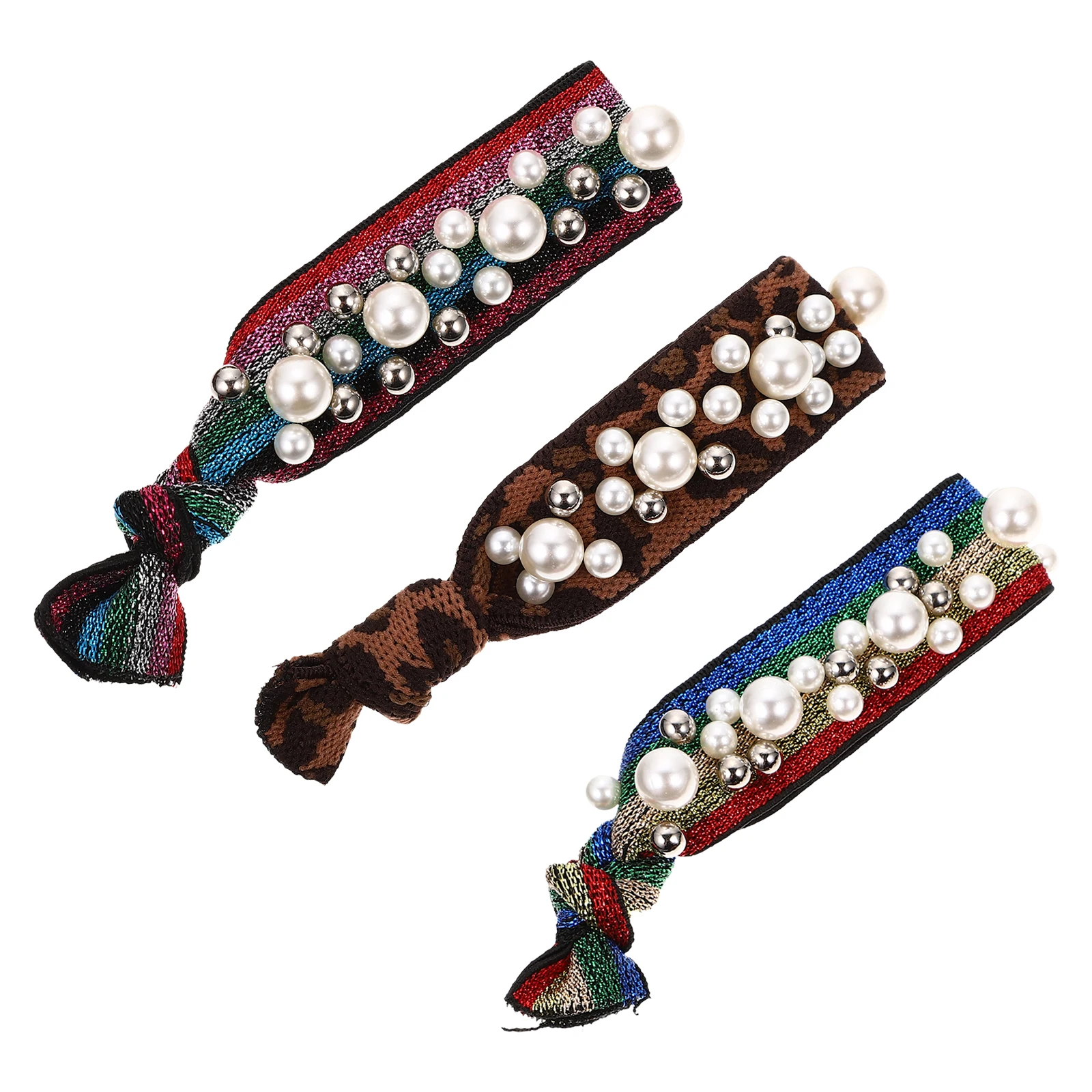 

3 Pcs Pearl Leopard Print Hair Ties Elastic Girls Accessories Ponytail Holders Stylish Comfortable Durable Design