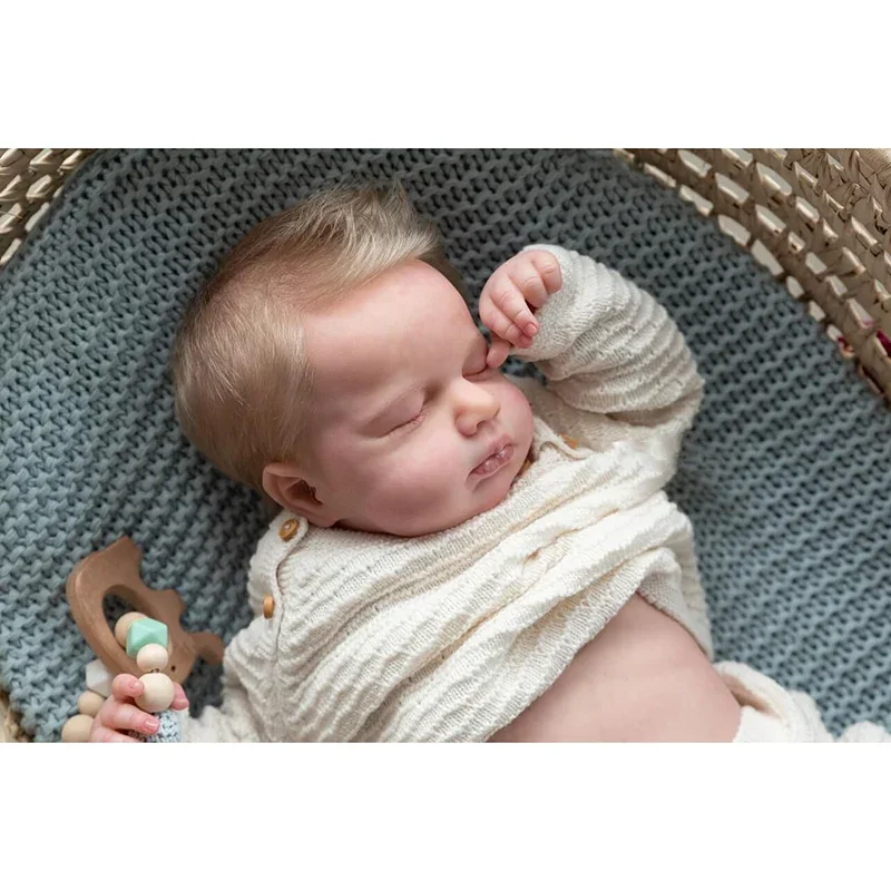 18인치 실리콘 베이비돌 리본 루루 수면 신생아, 금발 머리, 다층 페인팅 3D 피부, 보이는 정맥