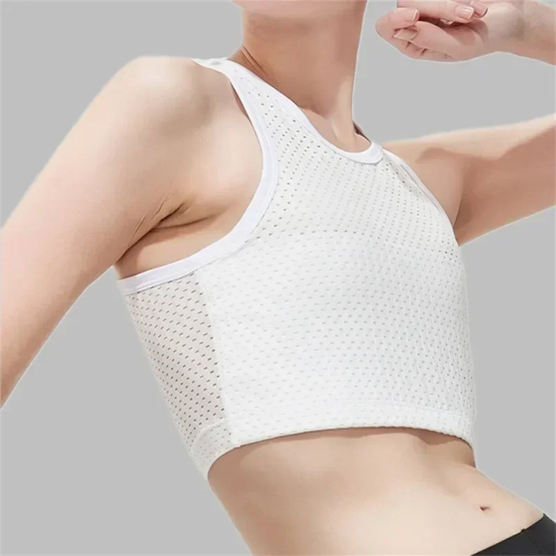 New Sports Tank Tops Mesh Breathable Shaper Summer Camisole Vest Sportwear Crop Top Flat Breast Corset Stretch Body Shaping Bra