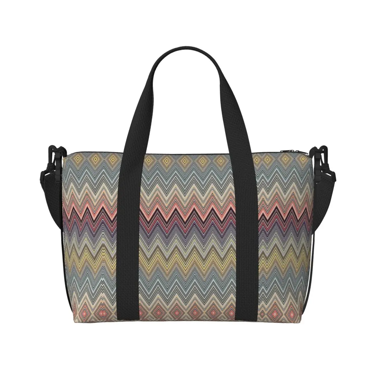 Custom Large Pastel Home Zig Zag Tote Bag Women Camouflage Bohemian Shopper Shoulder Gym Beach Travel Bag