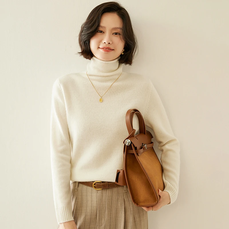 

Ladies' temperament pile collar solid color cashmere top