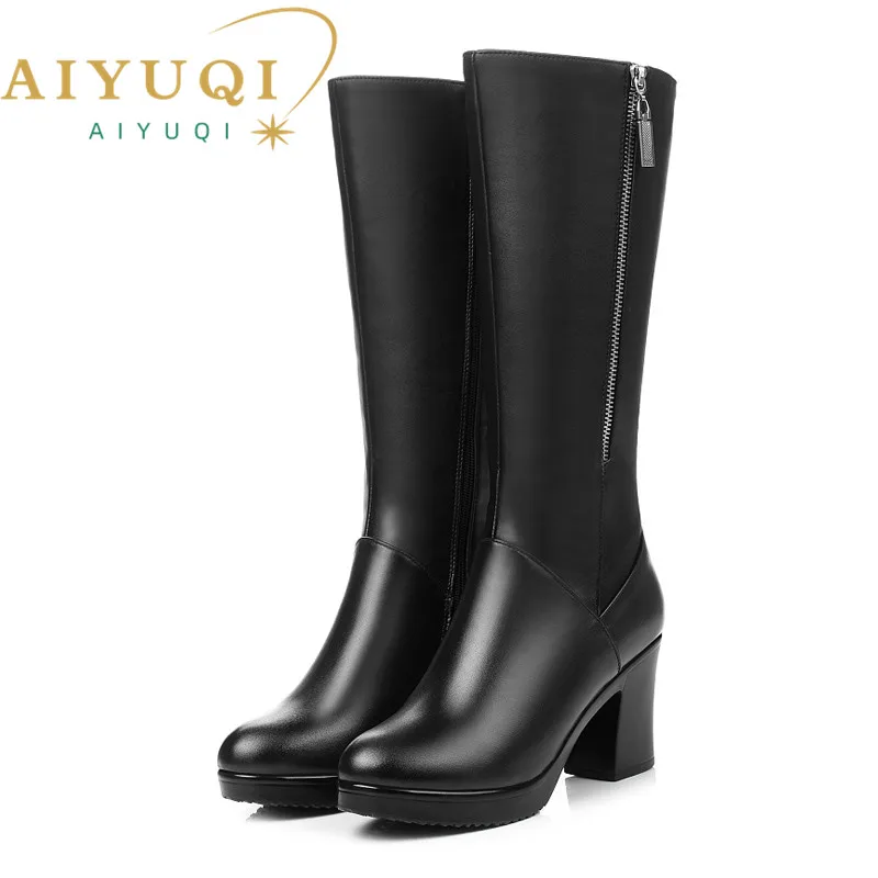 AIYUQI 2024 Women winter Boots genuine leather Boots high heeled women long boots lined warm snow boots Lady Fashion shoes