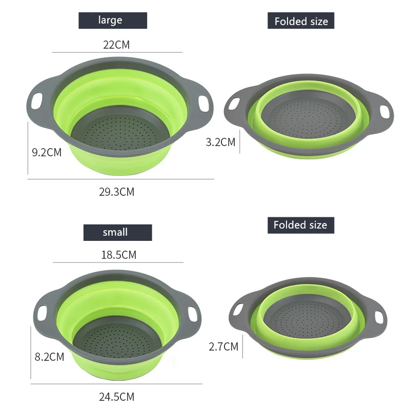 Escurridor de alimentos de silicona, cesta redonda plegable para lavar frutas y verduras, colador, escurridor, herramienta de cocina