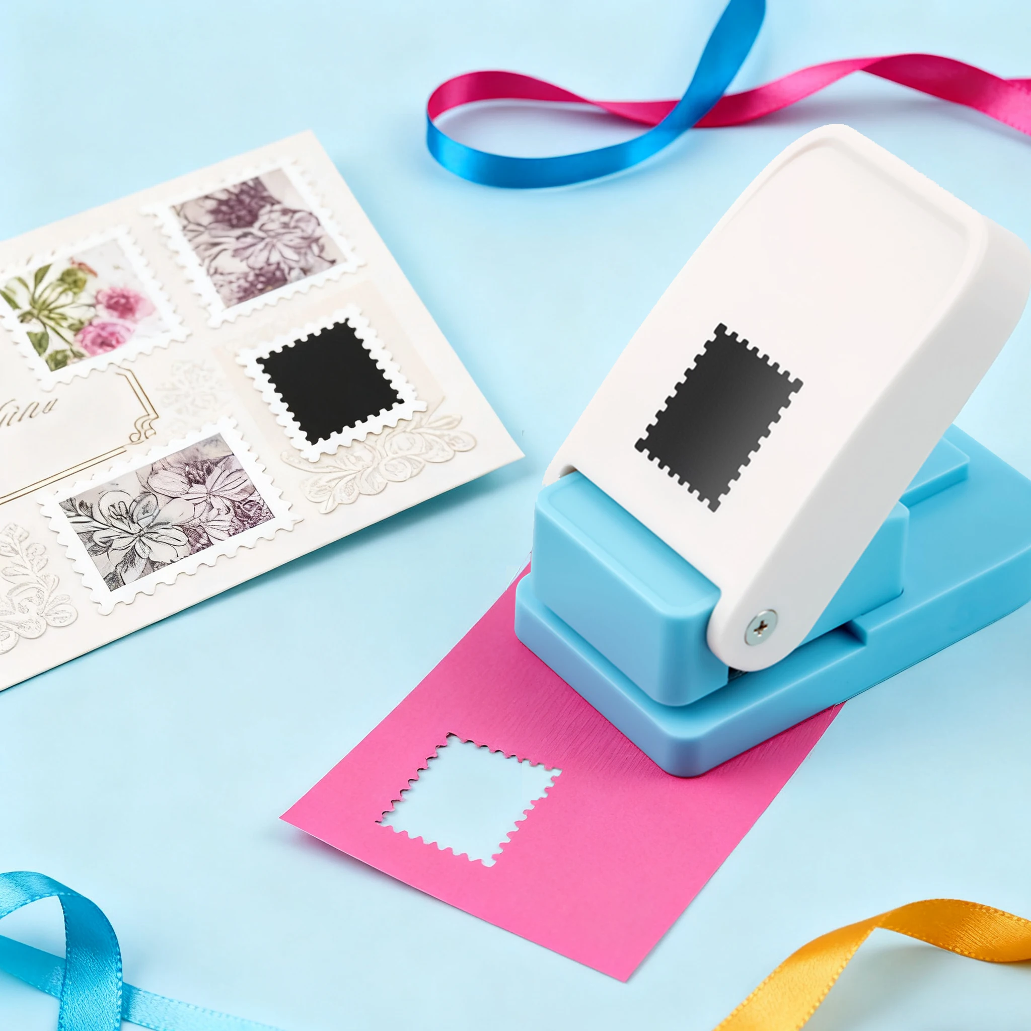 Perfurador em forma de carimbo postal DIY (1X0,8 polegadas retangular) Ferramenta de gravação perfeita para cartões de férias, álbuns de Natal e festivos