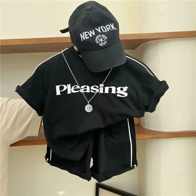 Korean Childrens Clothing Summer Childrens Sports Casual  Short Sleeved Set For Boys And Girls Short Sleeved Two-Piece Set Kids