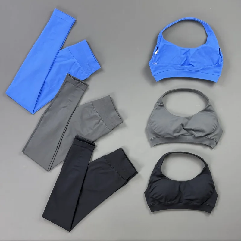 2 Piece Yoga Sets Women Halter Sports Bra Seamless Tummy Control Butt Lifting Leggings Gym Running Workout Activewear