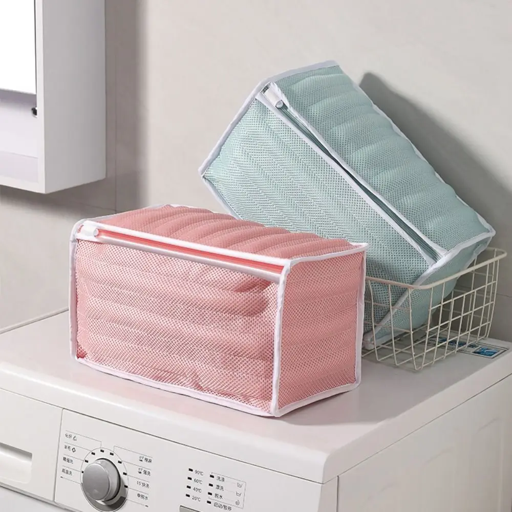 Rectangle Shoes Washing Bag Protective Anti-deformation Sneakers Laundry Basket Reusable with Zipper Polyester Washing Net