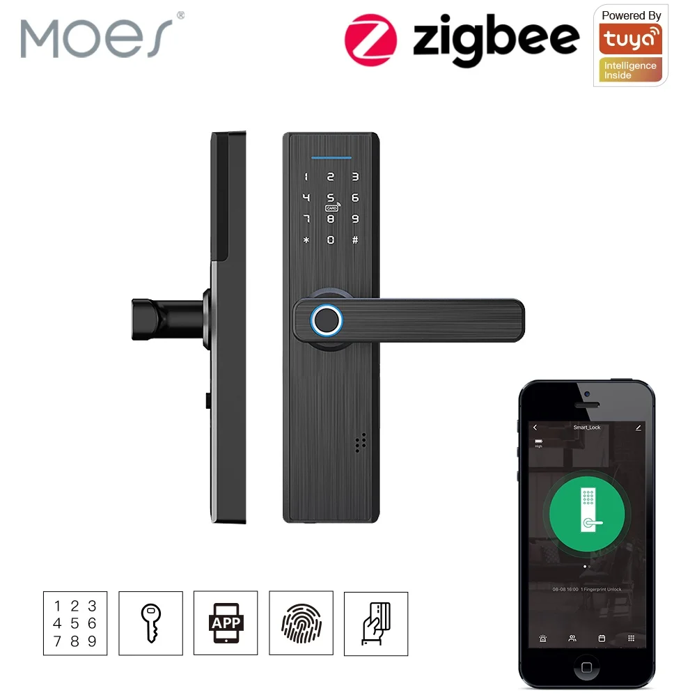 MOES Tuya WiFi/Zigbee Smart Handle Lock 5 Ways Unlock Fingerprint Password IC Card App Remote Door Lock