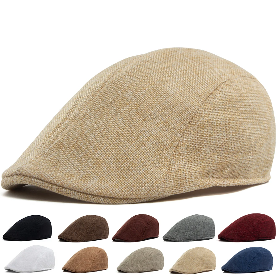 Men's Linen Flat Cap Spring Summer Vintage Visor Beret Breathable Ivy Newsboy Hat Women Fashion Cap Suitable For Small Slim Face