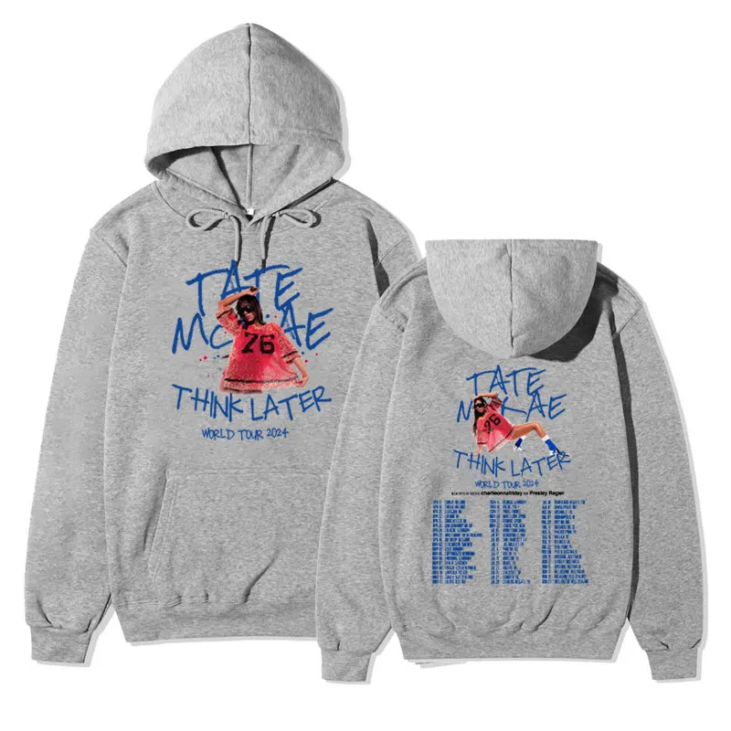 Singer Tate Mcrae Double Sided Print Hoodie Male The Think Later World Tour 2024 Sweatshirt Men Women Fall Fleece Hoody Pullover