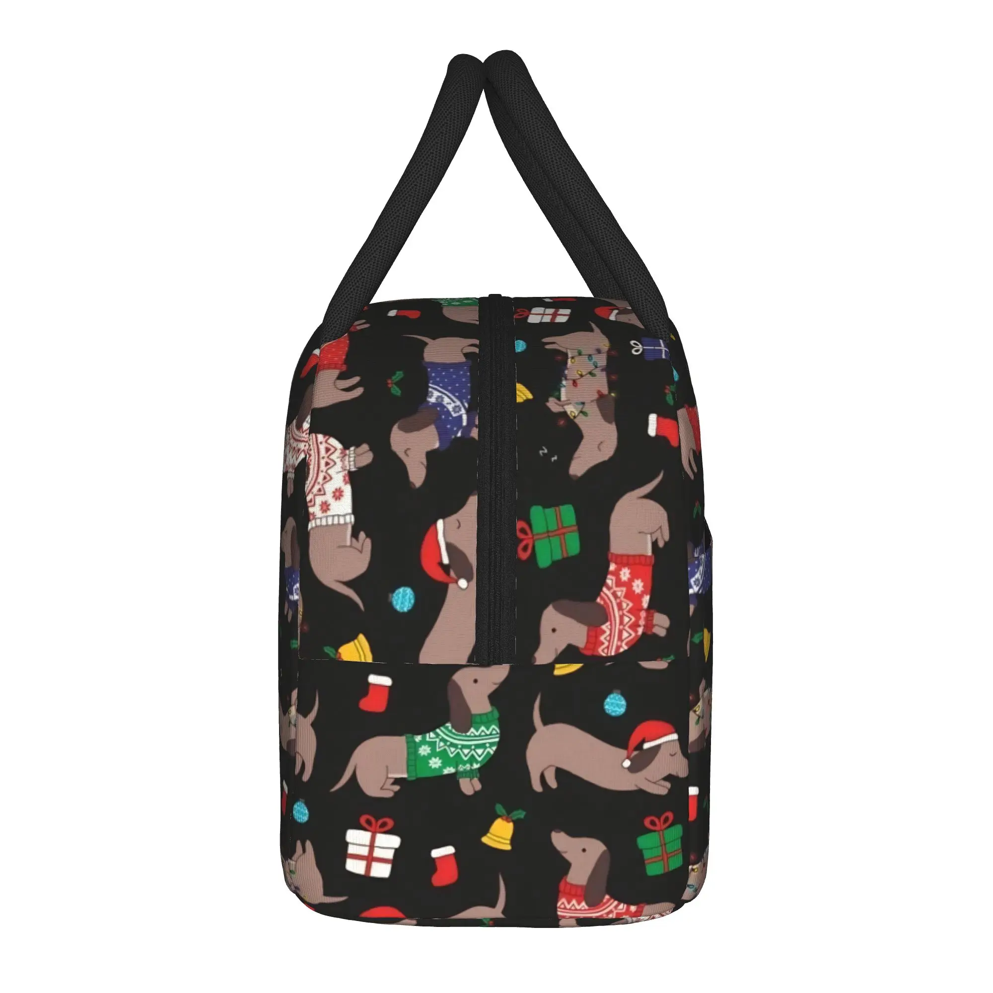 Dachshund Christmas Insulated Lunch Bag Portable Dogs Animal Reusable Cooler Bag Tote Lunch Box Office  Outdoor Men Women