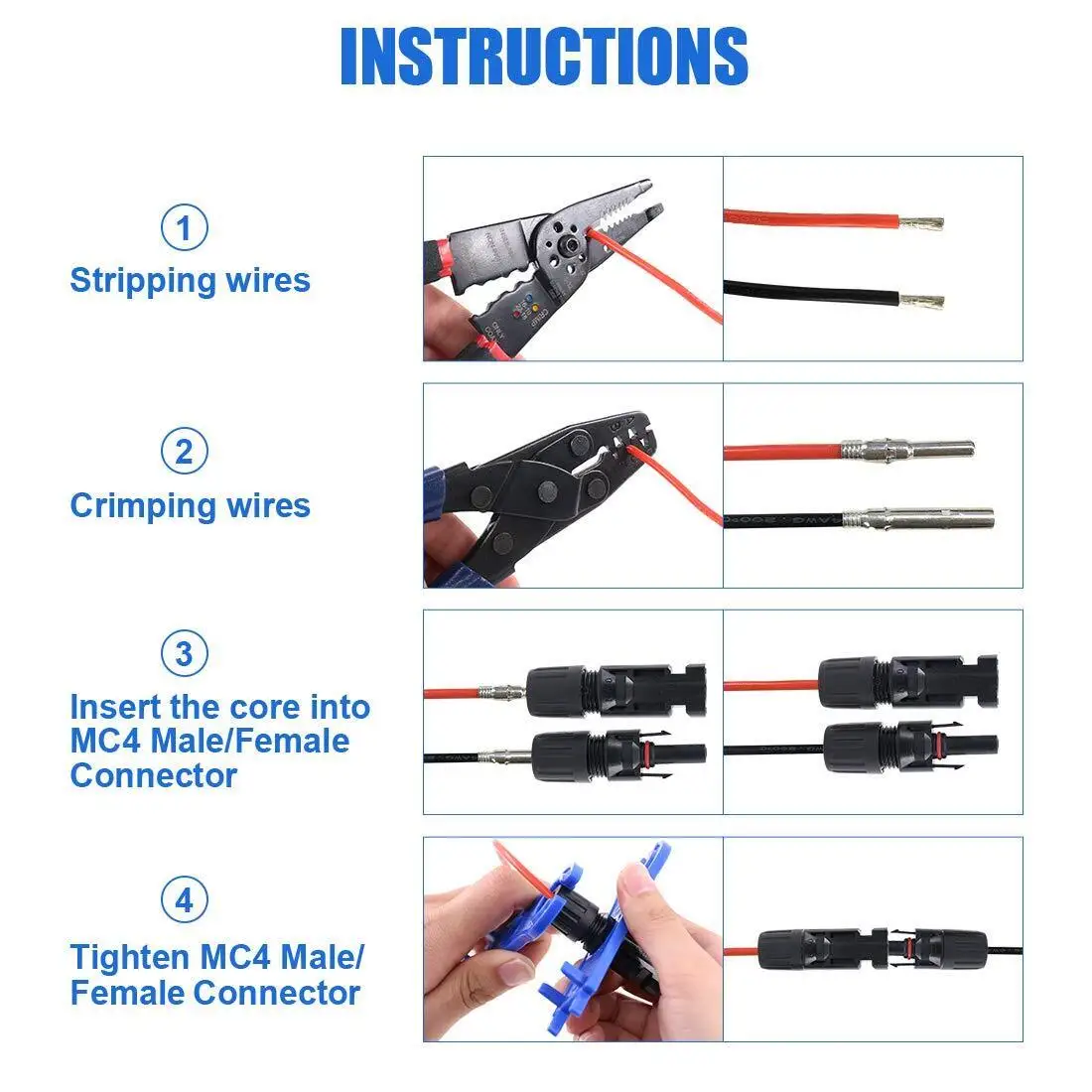 ANENJI 4Pairs/Lot Male and Female PV Connectors Solar Connector TUV 30A 1500Vdc IP68 for Solar Cable 2.5mm2 4mm2 6mm2 Connect