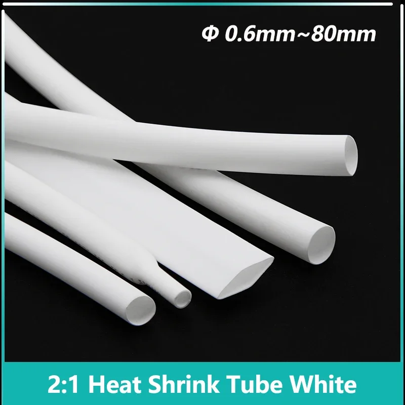 

1~40M White 2:1 Heat-shrink Tubing Diameter 0.6~80mm Heat Shrink Tube Wire Repair Protector Cable Connector Insulation Sleeving